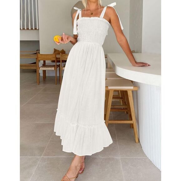 NEW Tie Strap Ruffle A Line Beach Long Maxi Dress L 12/14 - Picture 5 of 9